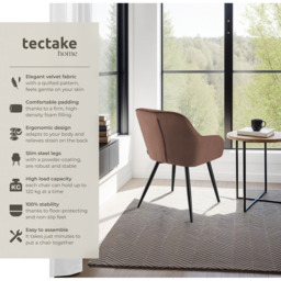 tectake Marilyn Set of 2 Brown and Black Quilted Velvet Dining Chair with Armrest - Wilko - thumbnail 7