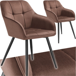 tectake Marilyn Set of 2 Brown and Black Quilted Velvet Dining Chair with Armrest - Wilko - thumbnail 3