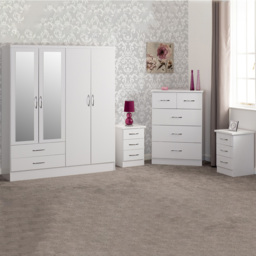 Seconique Nevada White Gloss 4 Piece Bedroom Furniture Set - Size: 4 Door - Wilko - thumbnail 1