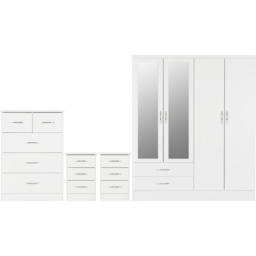 Seconique Nevada White Gloss 4 Piece Bedroom Furniture Set - Size: 4 Door - Wilko - thumbnail 3