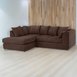 Portland Luxor 4 Seater Chocolate Jumbo Cord Left Hand L Shape Corner Sofa - Brown - Wilko