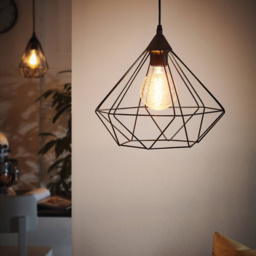 EGLO Tarbes Black Geometric Pendant Light - Size: 32.5 x 32.5 x 110.0cm - Wilko - thumbnail 3