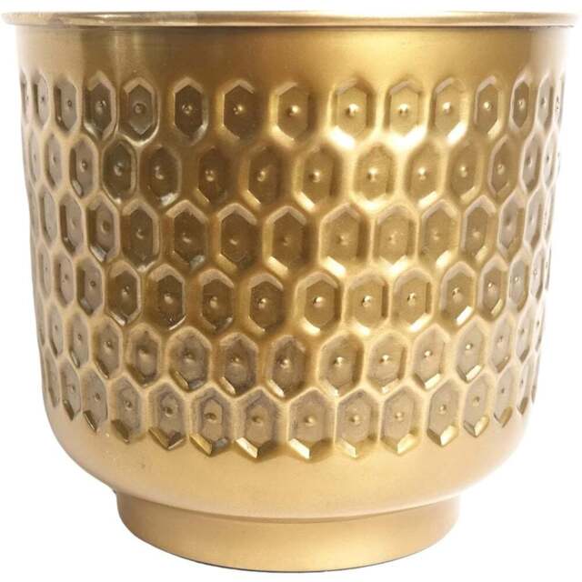 Leaf Gold Honeycomb Metal Planter 20cm - Size: 20 x 22 x 22cm - Wilko - image 1