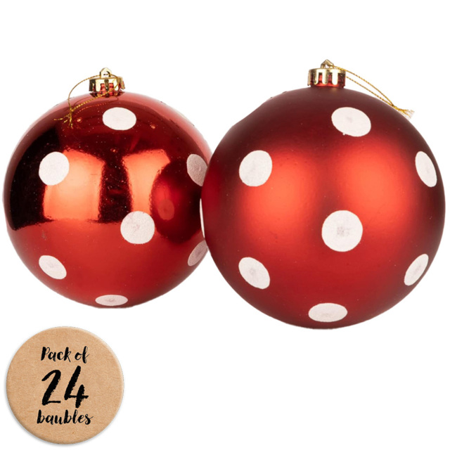 Shatchi 5cm Red and White Polka Dots Shatterproof Bauble 24 Pack - Wilko - image 1