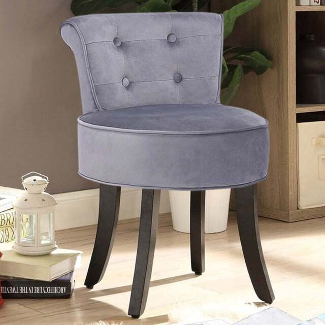 Living and Home Grey Velvet Vanity Stool - Wilko - image 1