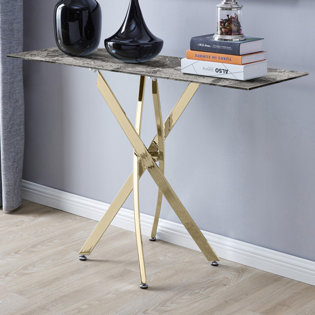 Furniturebox Tavalo Marble Effect Gold Console Table - Size: 40 x 120 x 78cm - Grey - Wilko - image 1