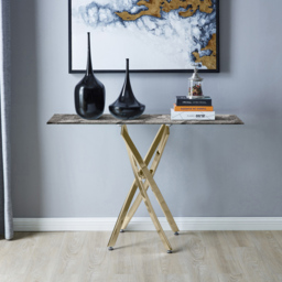 Furniturebox Tavalo Marble Effect Gold Console Table - Size: 40 x 120 x 78cm - Grey - Wilko - thumbnail 5