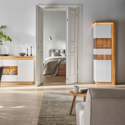 Furniture To Go Lyon White and Riviera Oak Left Hand Tall Narrow Display Cabinet - Size: 42 x 59.7 x 198.1cm - Multi - Wilko - thumbnail 6