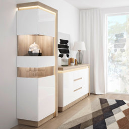 Furniture To Go Lyon White and Riviera Oak Left Hand Tall Narrow Display Cabinet - Size: 42 x 59.7 x 198.1cm - Multi - Wilko - thumbnail 7