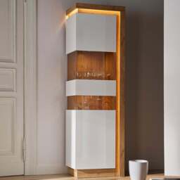 Furniture To Go Lyon White and Riviera Oak Left Hand Tall Narrow Display Cabinet - Size: 42 x 59.7 x 198.1cm - Multi - Wilko