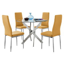 Furniturebox Arona Valera 4 Seater Round Dining Set Mustard Yellow and Chrome - Wilko - thumbnail 3