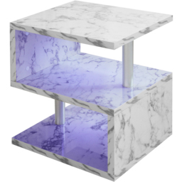 Comfy Living 2 Shelf White Marble Effect High Gloss Abstract LED Side Table - Size: 50 x 44 x 38cm - Wilko - thumbnail 3