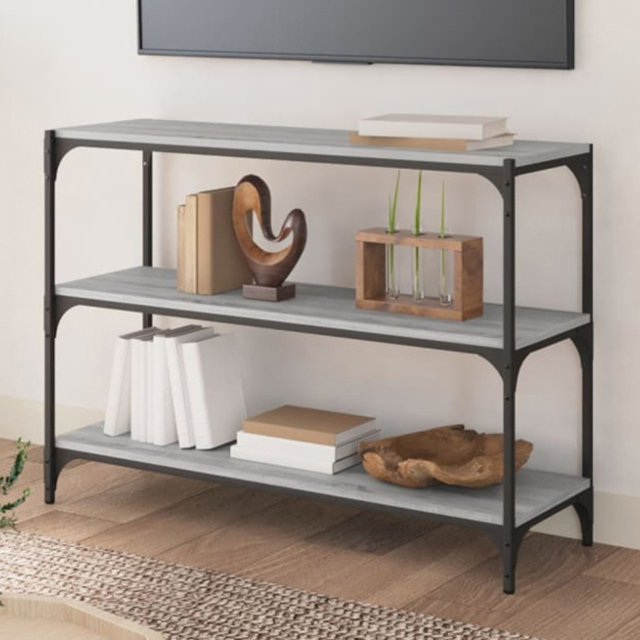 vidaXL 3 Shelf Grey Sonoma Wood and Steel Wide Bookcase - Size: 70.5 x 100 x 33cm - Wilko - image 1