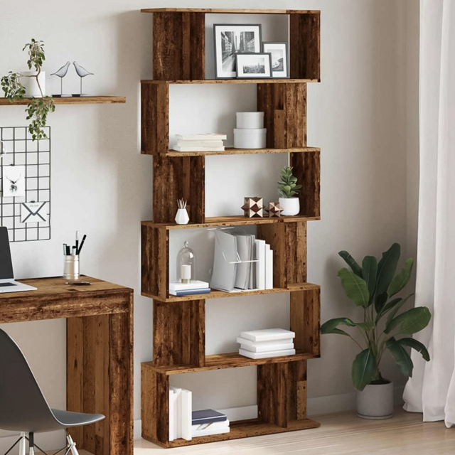 vidaXL 12 Shelf Old Wood Bookcase - Size: 192 x 80 x 24cm - Brown - Wilko - image 1