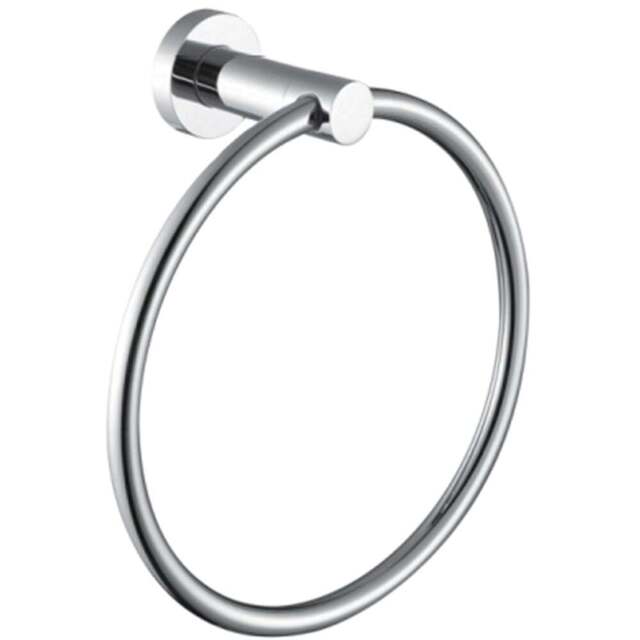 Nes Home Chrome Round Wall Mounted Towel Ring - Size: 19 x 18.5 x 7cm - Silver - Wilko - image 1