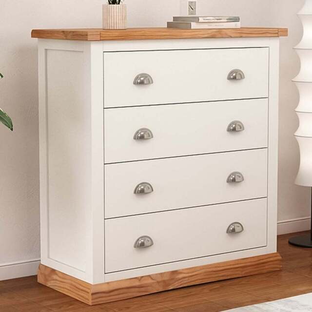 Tropea 4 Drawer Off White Chest of Drawers with Chrome Cup Handles - Wilko - image 1