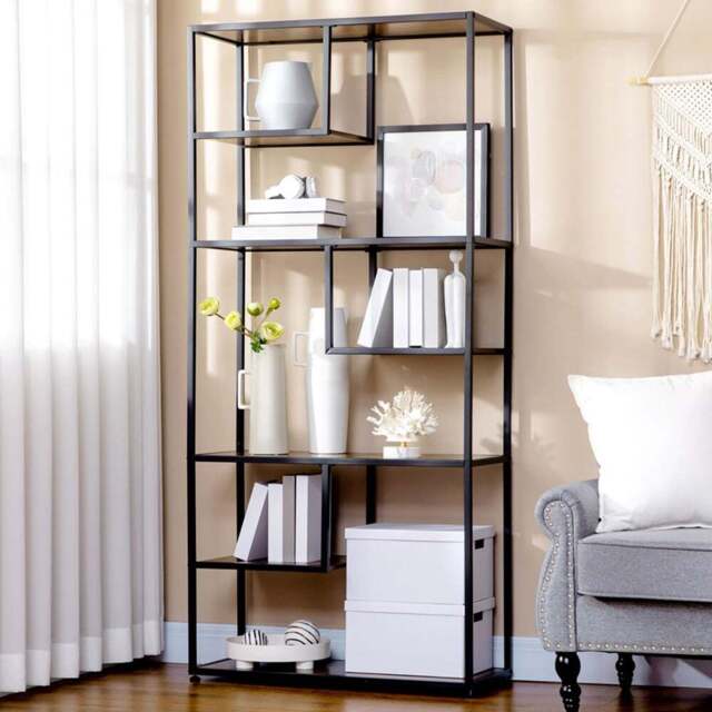 Portland 7 Shelf Rustic Brown and Black Bookcase - Wilko - image 1