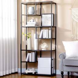 Portland 7 Shelf Rustic Brown and Black Bookcase - Wilko - thumbnail 1