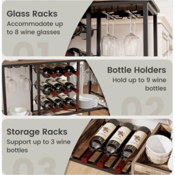Costway 3 Tier Brown Bar Cart on Wheels with Glass Racks - Size: 108 x 40 x 91cm - Wilko - thumbnail 7