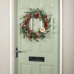 Samuel Alexander Pinecone Wreath with Red Berries and Baubles 50cm - Size: 50 x 50 x 4cm - Red / Green - Wilko - thumbnail 7