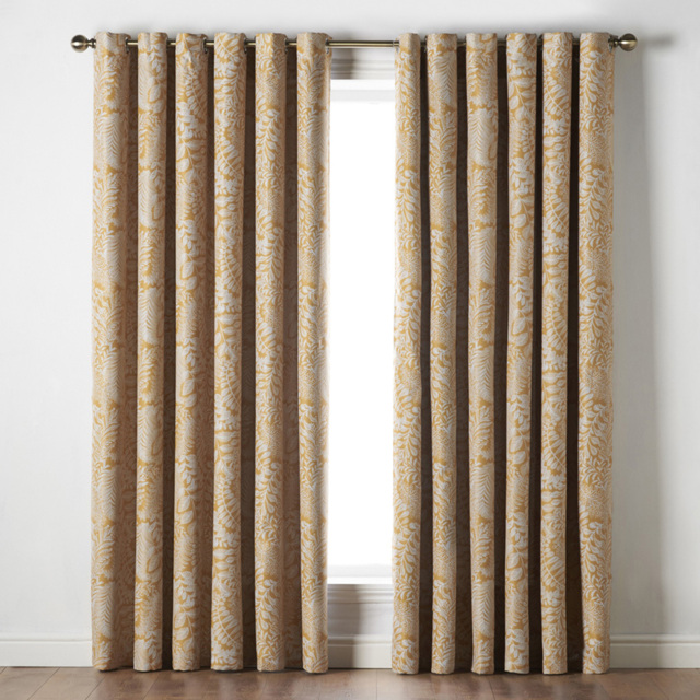 Alan Symonds Fern Ochre Blackout Ring Top Eyelet Curtains 111 x 183cm - Size: W 111 x D 183cm - Wilko - image 1