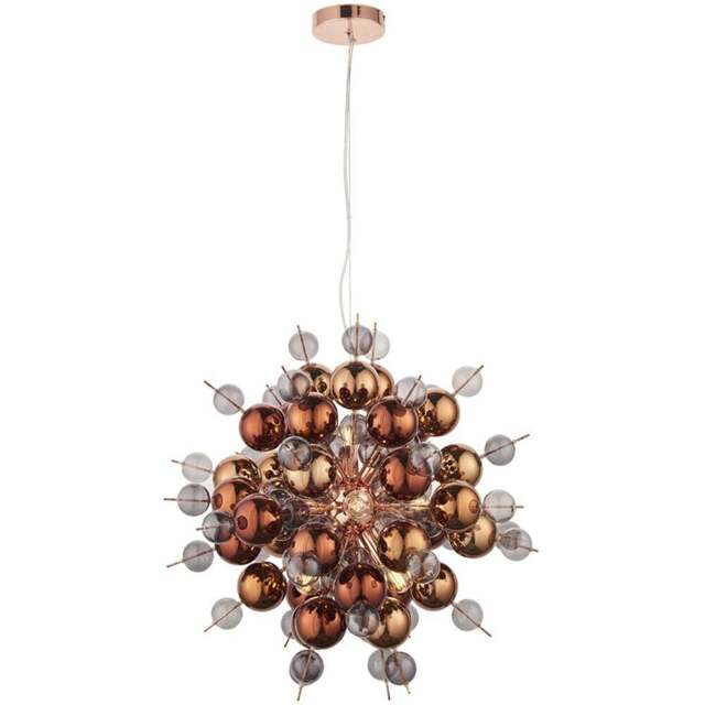 Merano Pavia Tinted Glass Copper 9 Light Ceiling Pendant - Size: 63 x 63 x 120cm - Wilko - image 1