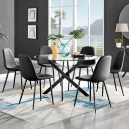 Furniturebox Arona Solara 6 Seater Round Dining Set Black - Wilko - thumbnail 1