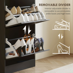 Portland 3 Flip Drawer Black Narrow Shoe Cabinet - Size: 115 x 23.5 x 60cm - Wilko - thumbnail 7