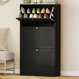 Portland 3 Flip Drawer Black Narrow Shoe Cabinet - Size: 115 x 23.5 x 60cm - Wilko - thumbnail 1