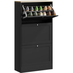Portland 3 Flip Drawer Black Narrow Shoe Cabinet - Size: 115 x 23.5 x 60cm - Wilko - thumbnail 3