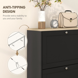 Portland 3 Flip Drawer Black Narrow Shoe Cabinet - Size: 115 x 23.5 x 60cm - Wilko - thumbnail 6