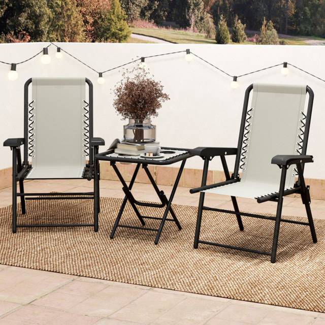Outsunny 2 Seater Cream White Folding Garden Bistro Set with Cup Holder - Wilko - image 1