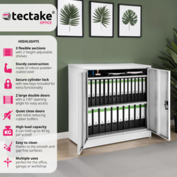 tectake 2 Door 3 Shelf Grey Filing Cabinet - Size: 90 x 40 x 90cm - Wilko - thumbnail 5