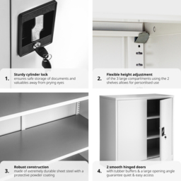 tectake 2 Door 3 Shelf Grey Filing Cabinet - Size: 90 x 40 x 90cm - Wilko - thumbnail 7