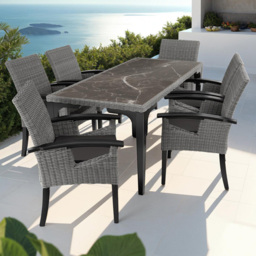tectake Foggia Rosarno 6 Seater Rattan Garden Dining Set Grey - Wilko - thumbnail 1