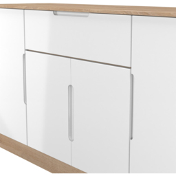 Crowndale Milan 4 Door Single Drawer White Gloss and Bardolino Oak Wide Sideboard Ready Assembled - Size: 79 x 144 x 39cm - White Gloss & Bardolino Oa - thumbnail 6