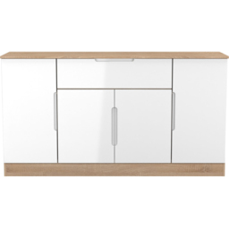 Crowndale Milan 4 Door Single Drawer White Gloss and Bardolino Oak Wide Sideboard Ready Assembled - Size: 79 x 144 x 39cm - White Gloss & Bardolino Oa - thumbnail 3