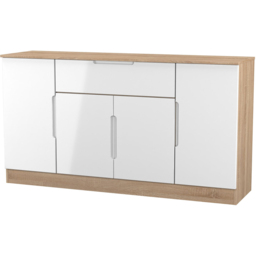 Crowndale Milan 4 Door Single Drawer White Gloss and Bardolino Oak Wide Sideboard Ready Assembled - Size: 79 x 144 x 39cm - White Gloss & Bardolino Oa - thumbnail 5
