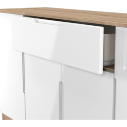 Crowndale Milan 4 Door Single Drawer White Gloss and Bardolino Oak Wide Sideboard Ready Assembled - Size: 79 x 144 x 39cm - White Gloss & Bardolino Oa - thumbnail 7