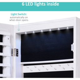 Portland White Mirrored Over The Door Jewellery Storage Cabinet with LEDs - Size: 120 x 37cm - Wilko - thumbnail 6