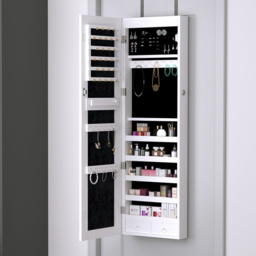 Portland White Mirrored Over The Door Jewellery Storage Cabinet with LEDs - Size: 120 x 37cm - Wilko - thumbnail 3