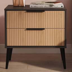 Crowndale Hong Kong 2 Drawer Slatt Effect and Graphite Side Table Ready Assembled - Size: 60 x 58 x 40cm - Slatt Effect & Graphite - Wilko