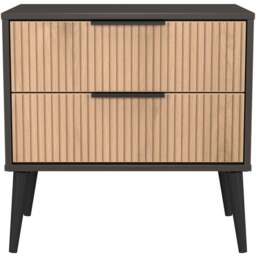 Crowndale Hong Kong 2 Drawer Slatt Effect and Graphite Side Table Ready Assembled - Size: 60 x 58 x 40cm - Slatt Effect & Graphite - Wilko - thumbnail 3