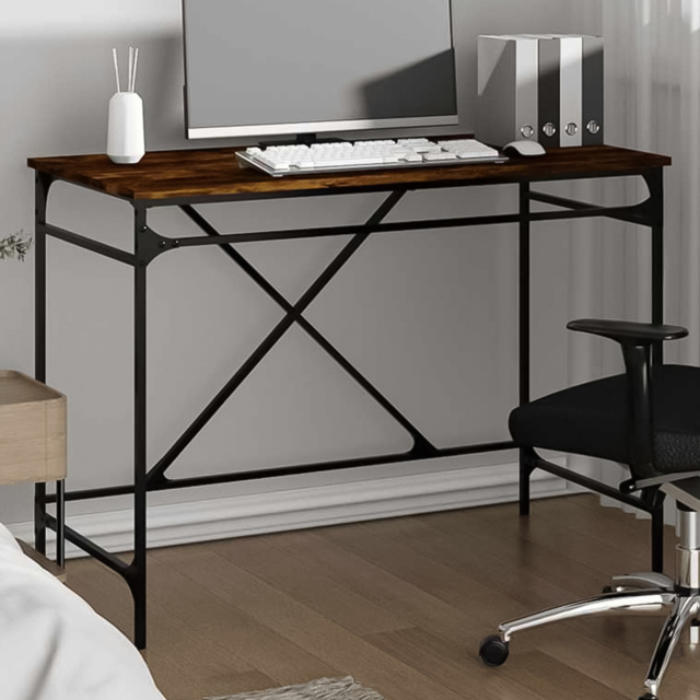 vidaXL Modern Large Desk Smoked Oak - Size: 75 x 100 x 50cm - Brown - Wilko - image 1