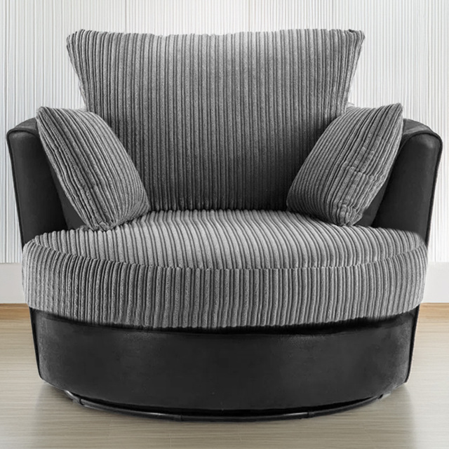 Luxor Black and Grey Jumbo Cord Swivel Chair - Size: Single - Multi - Wilko - image 1