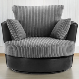 Luxor Black and Grey Jumbo Cord Swivel Chair - Size: Single - Multi - Wilko - thumbnail 1
