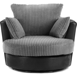 Luxor Black and Grey Jumbo Cord Swivel Chair - Size: Single - Multi - Wilko - thumbnail 3