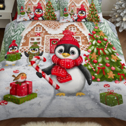 Velosso Double Multicolour Penguin Candy Panel Duvet Set - Wilko - thumbnail 4