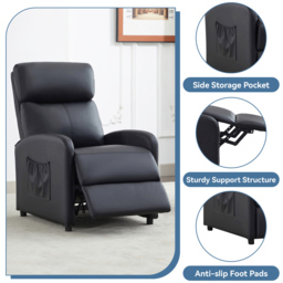 Faux Leather Black Recliner Pushback Adjustable Arm chair - Size: 106 x 68 x 81cm - MCC - Wilko - thumbnail 7