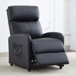 Faux Leather Black Recliner Pushback Adjustable Arm chair - Size: 106 x 68 x 81cm - MCC - Wilko